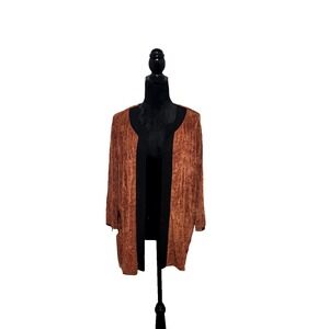 Slinky Brand Women's Brown Knit Open Front 3/4 Sleeve‎ Jacket Size 1x